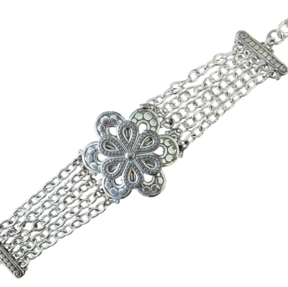 Brighton Multi Strand Silver Flower Statement Bracelet‎